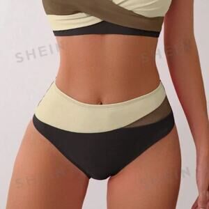 New Women's Color Block High Waisted Bikini Bottoms Size XS